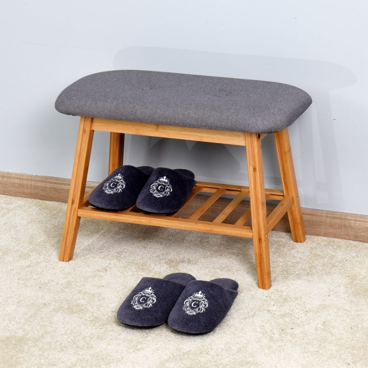 [US Warehouse] Entryway Shoe Rack Living Room Bamboo Storage Bench, Size: 23.6x12x17.3 inch