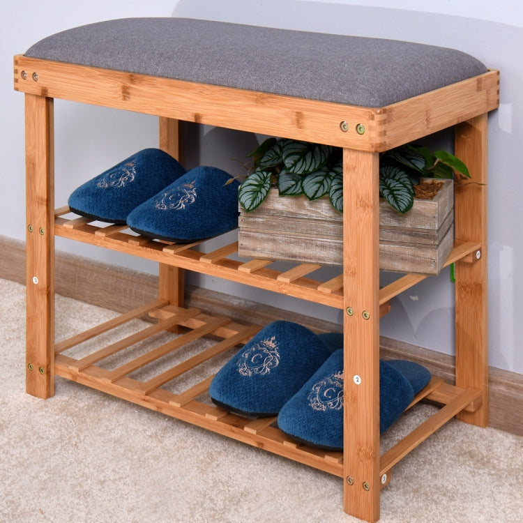 [US Warehouse] Entryway 3-tier Bamboo Bench Living Room Storage Shoe Rack, Size: 23.62x11.4x19.88 inch