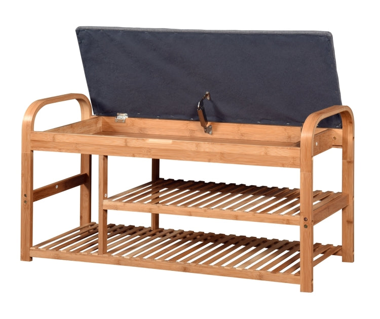 [US Warehouse] Entryway Bedroom Bamboo Storage Bench, Size: 39.37x13x19.88 inch