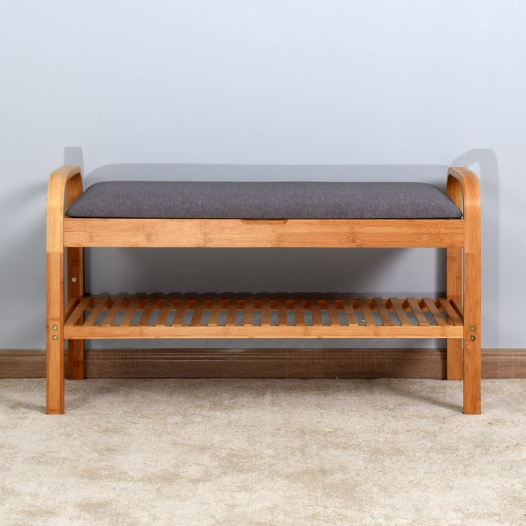 [US Warehouse] Bedroom 2-tier Bamboo Bench Living Room Storage Shoe Rack, Size: 35.43x13x19.88 inch