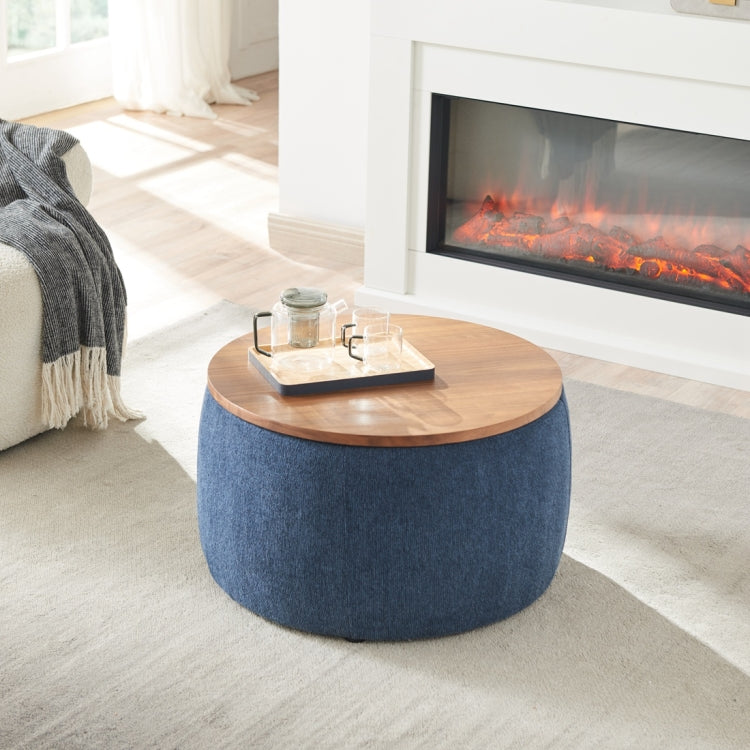 [US Warehouse] 2 in 1 Multifunction Round Storage Ottoman, Size: 25.5x25.5x14.5 inch(Navy Blue)