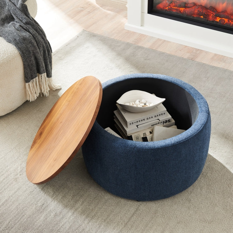 [US Warehouse] 2 in 1 Multifunction Round Storage Ottoman, Size: 25.5x25.5x14.5 inch(Navy Blue)