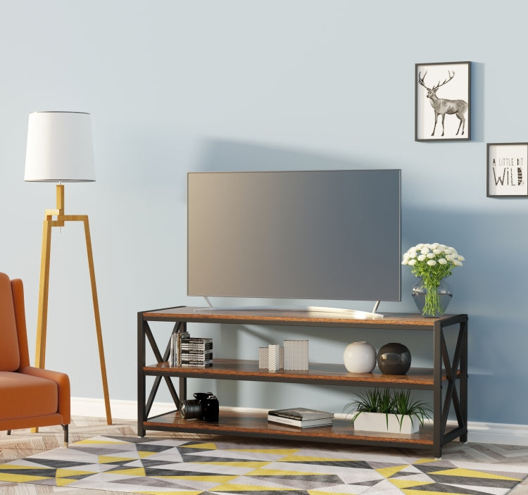 [US Warehouse] Lengthened TV Cabinet Wood-Like Grain Metal Frame Coffee Table Size: 120 x 39.9 x 50cm
