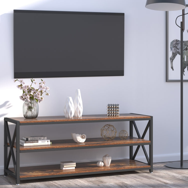 [US Warehouse] Lengthened TV Cabinet Wood-Like Grain Metal Frame Coffee Table Size: 120 x 39.9 x 50cm