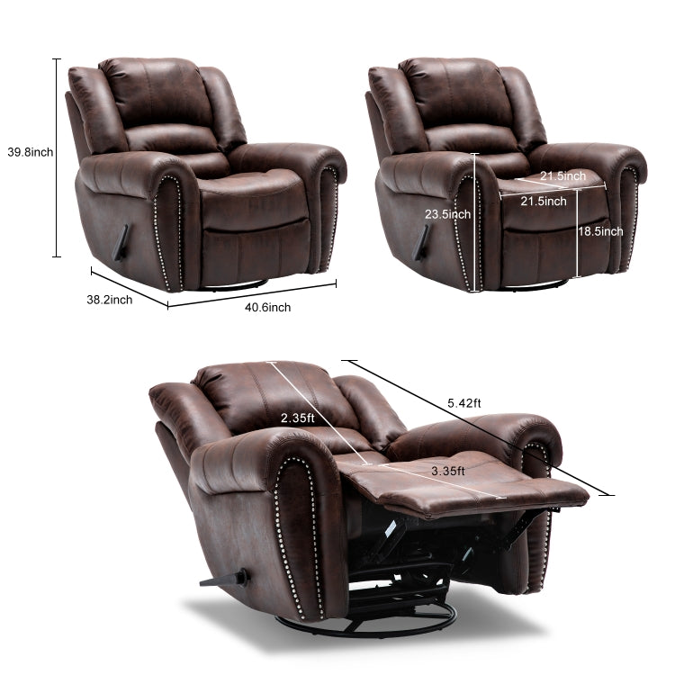 [US Warehouse] Manual Recliner Chair Suede Fabric Classical Sofa Chair with Overstuffed Armrest & Backrest (Brown)