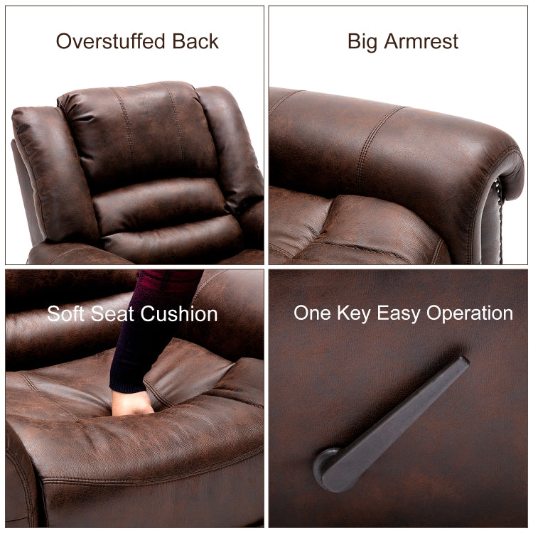 [US Warehouse] Manual Recliner Chair Suede Fabric Classical Sofa Chair with Overstuffed Armrest & Backrest (Brown)