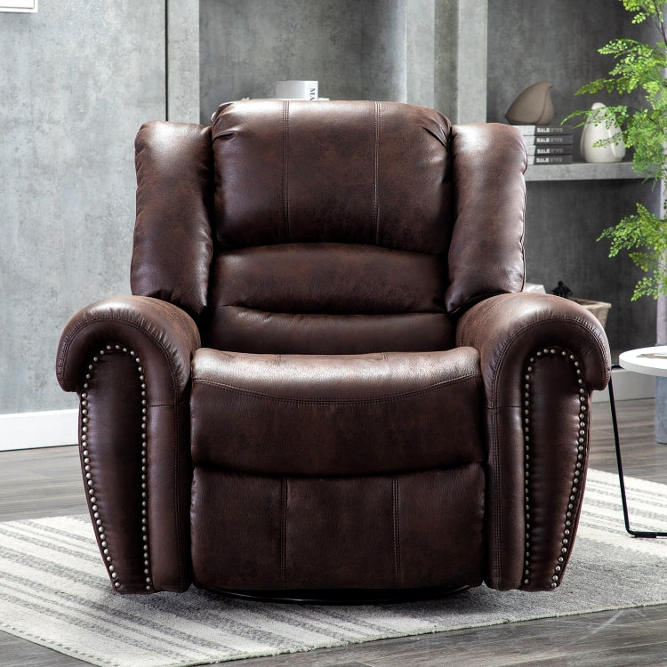 [US Warehouse] Manual Recliner Chair Suede Fabric Classical Sofa Chair with Overstuffed Armrest & Backrest (Brown)