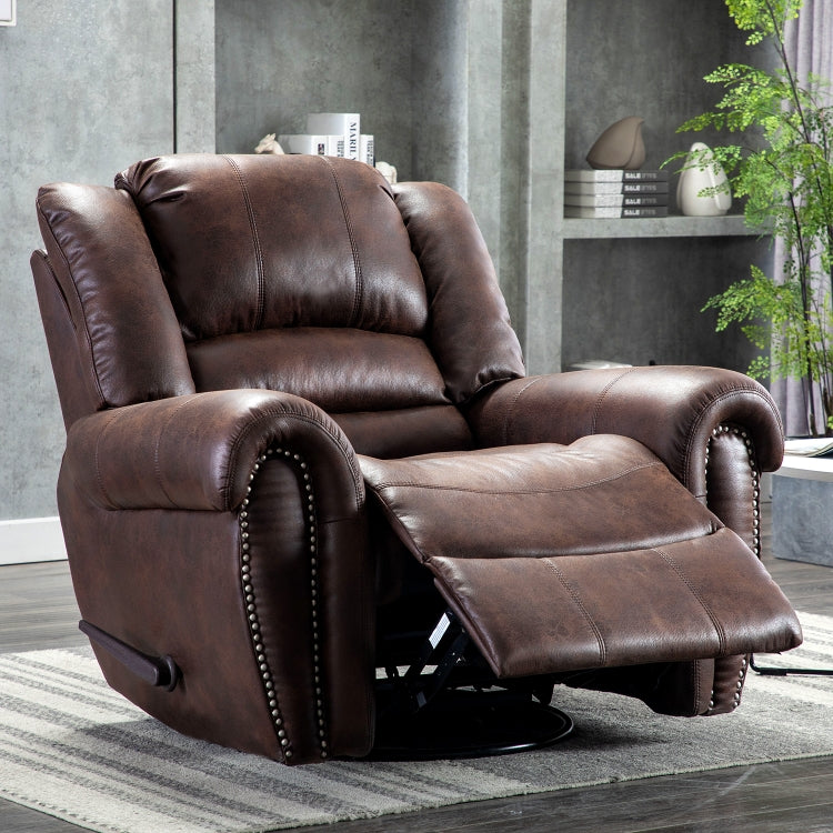 [US Warehouse] Manual Recliner Chair Suede Fabric Classical Sofa Chair with Overstuffed Armrest & Backrest (Brown)