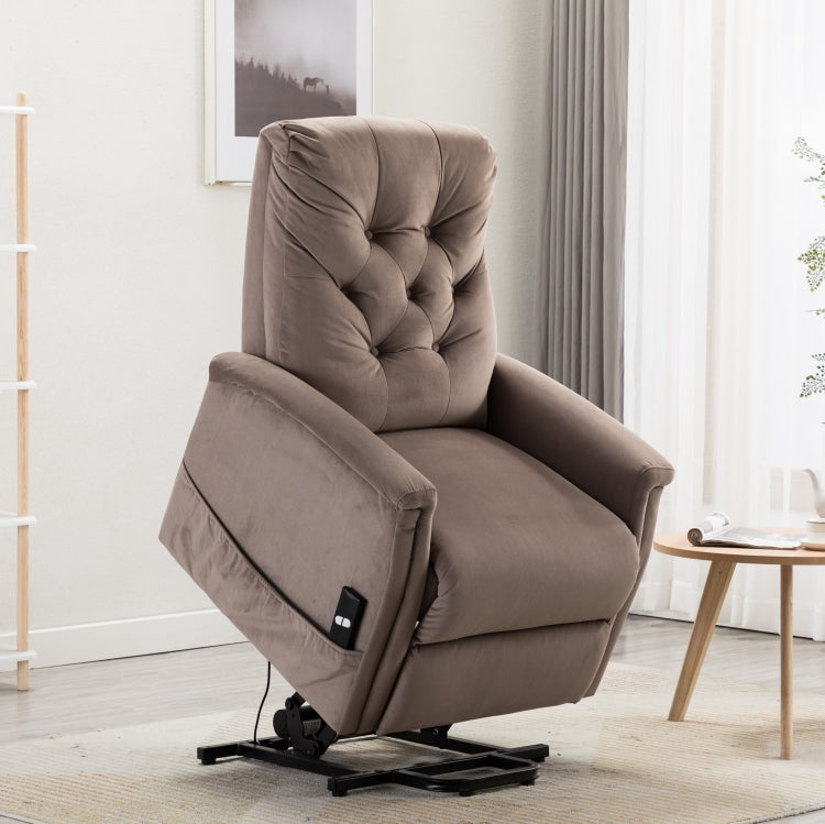 [US Warehouse] Power Velvet Fabric Lift Recliner Chair for Elderly Single Modern Sofa Chair (Camel)