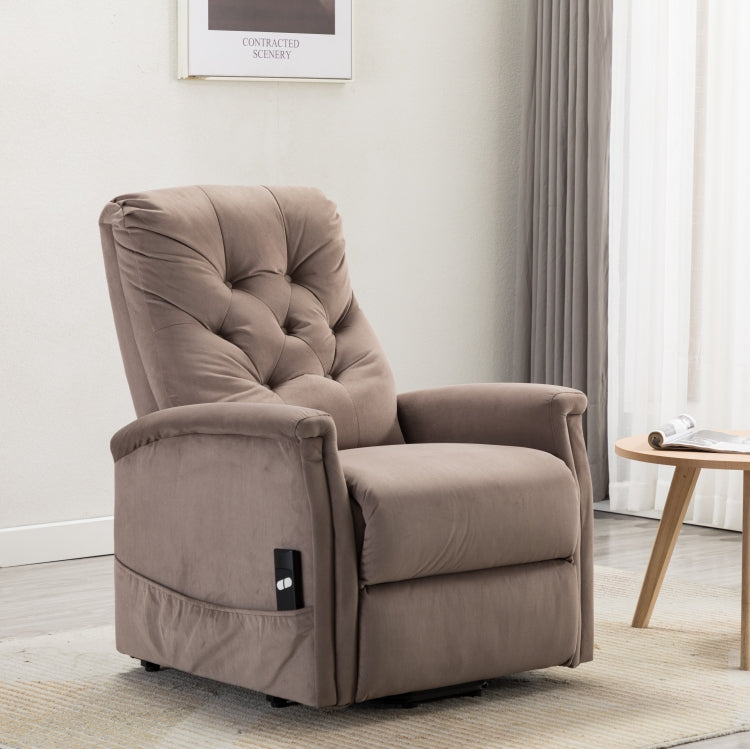 [US Warehouse] Power Velvet Fabric Lift Recliner Chair for Elderly Single Modern Sofa Chair (Camel)