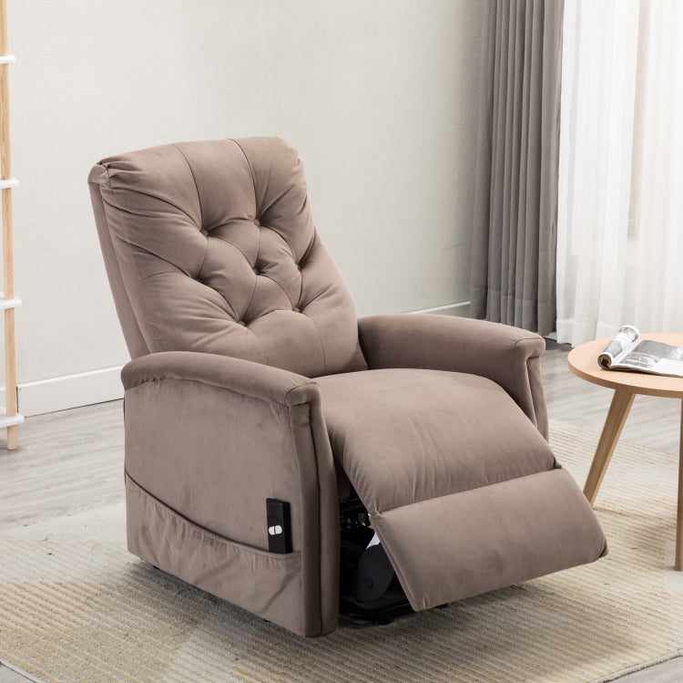 [US Warehouse] Power Velvet Fabric Lift Recliner Chair for Elderly Single Modern Sofa Chair (Camel)