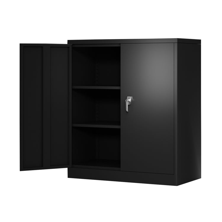 [US Warehouse] Steel Storage Cabinet 3 Shelf Metal Lockable Doors Cabinet with 2 Adjustable Shelves, Size: 91.5 x 45.7 x 105.7cm(Black)