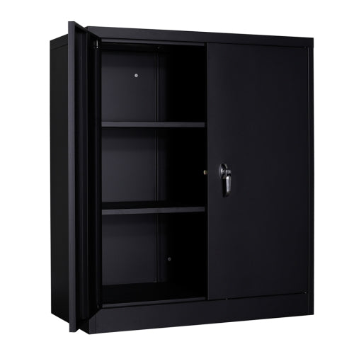 [US Warehouse] Steel Storage Cabinet 3 Shelf Metal Lockable Doors Cabinet with 2 Adjustable Shelves, Size: 91.5 x 45.7 x 105.7cm(Black)