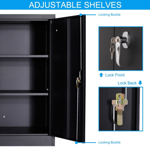 [US Warehouse] Steel Storage Cabinet 3 Shelf Metal Lockable Doors Cabinet with 2 Adjustable Shelves, Size: 91.5 x 45.7 x 105.7cm(Black)