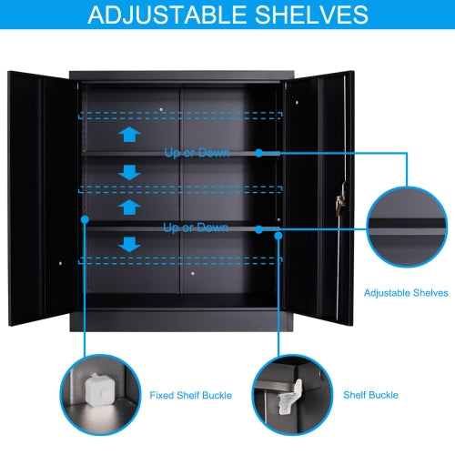 [US Warehouse] Steel Storage Cabinet 3 Shelf Metal Lockable Doors Cabinet with 2 Adjustable Shelves, Size: 91.5 x 45.7 x 105.7cm(Black)