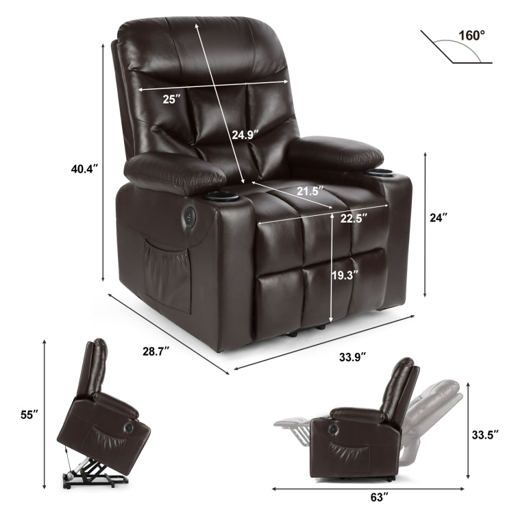 [US Warehouse] Leather Electric Power Lift Recliner Lift Massage Chair Sofa for Elderly (Dark Brown)