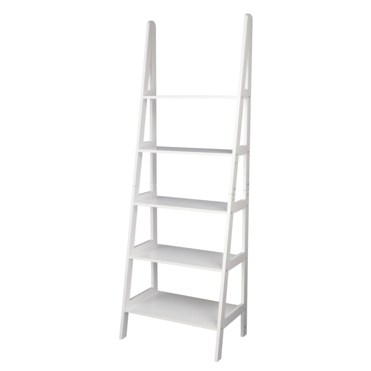 [US Warehouse] Ladder Shelf 5-Tier Multifunctional Modern Wood Plant Flower Book Display Shelf Home Office Storage Rack Size: 182.9x62.9x40.7cm (White)