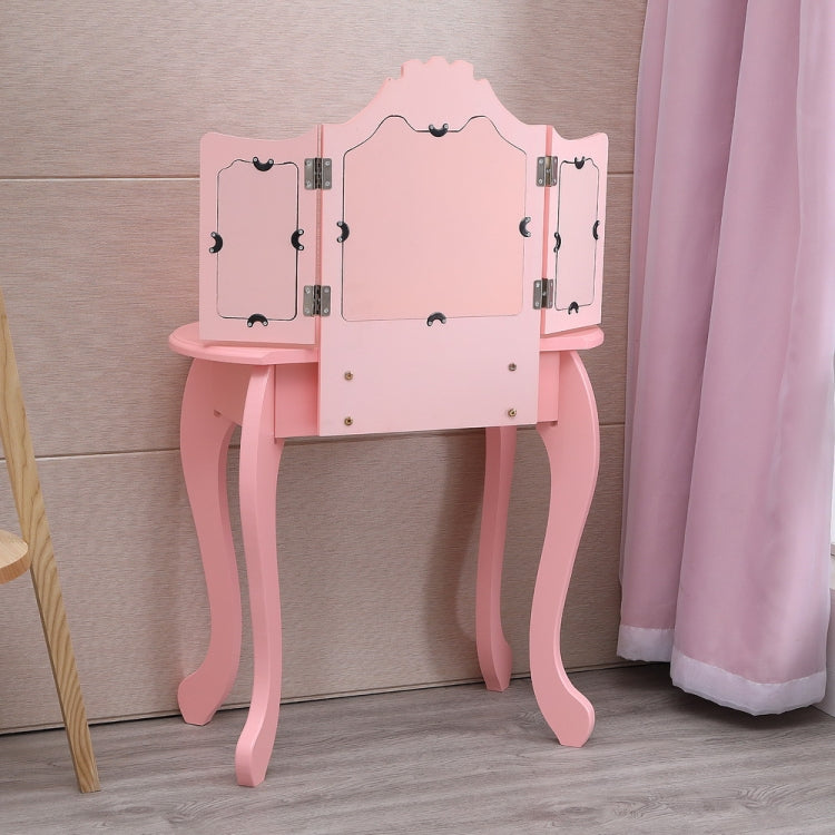 [US Warehouse] Children Three Foldable Mirrors Curved Legs Single Drawer Dressing Table, Table Size: 86 x 46 x 35cm(Pink)