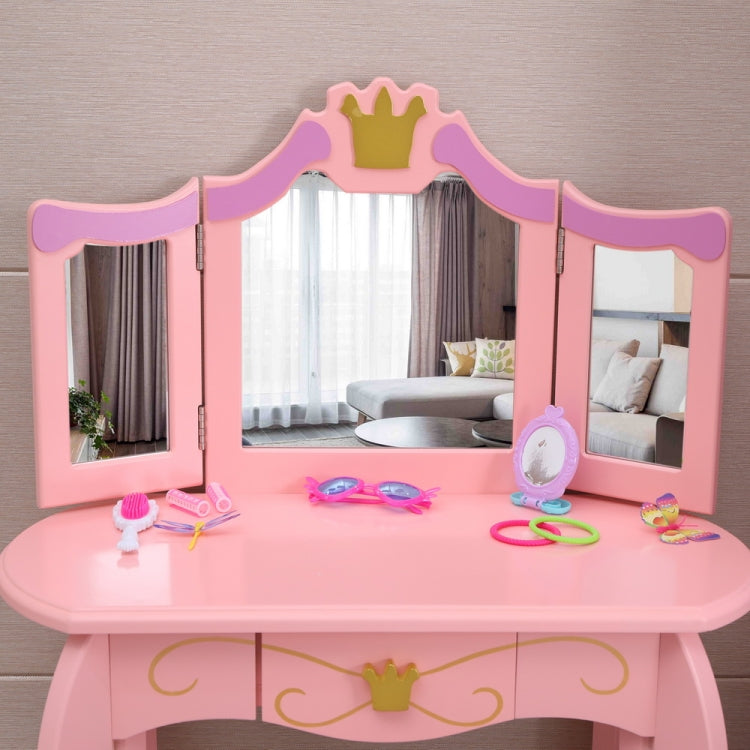 [US Warehouse] Children Three Foldable Mirrors Curved Legs Single Drawer Dressing Table, Table Size: 86 x 46 x 35cm(Pink)