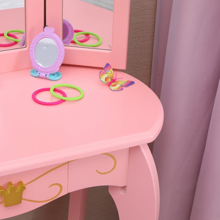 [US Warehouse] Children Three Foldable Mirrors Curved Legs Single Drawer Dressing Table, Table Size: 86 x 46 x 35cm(Pink)