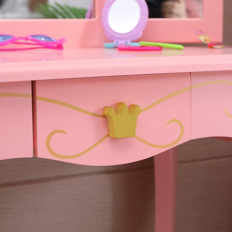 [US Warehouse] Children Three Foldable Mirrors Curved Legs Single Drawer Dressing Table, Table Size: 86 x 46 x 35cm(Pink)