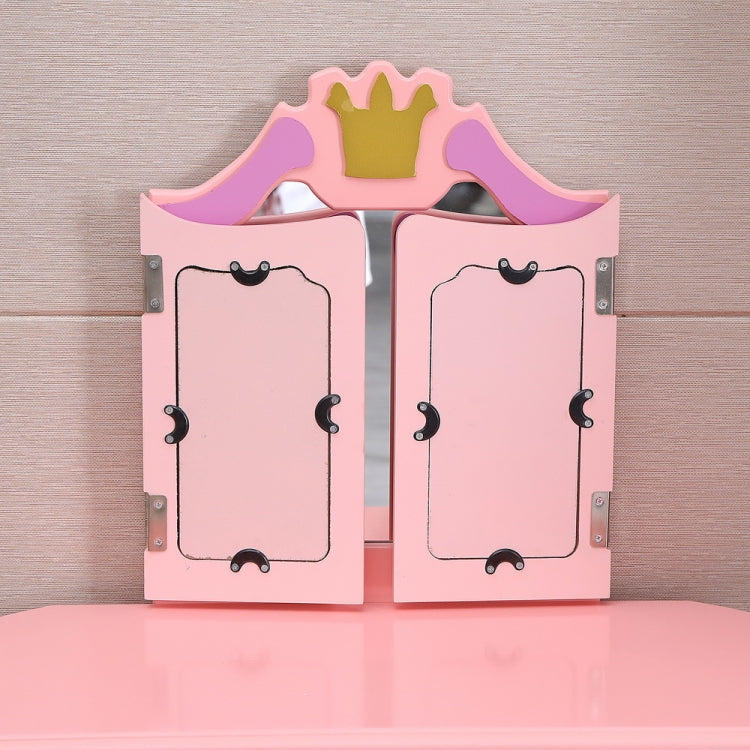 [US Warehouse] Children Three Foldable Mirrors Curved Legs Single Drawer Dressing Table, Table Size: 86 x 46 x 35cm(Pink)