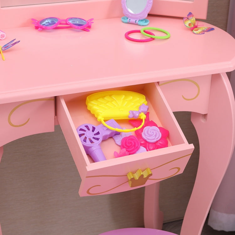 [US Warehouse] Children Three Foldable Mirrors Curved Legs Single Drawer Dressing Table, Table Size: 86 x 46 x 35cm(Pink)