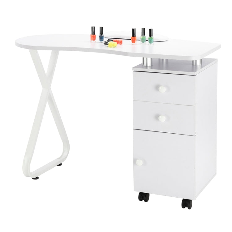 [US Warehouse] Single Side X Type One Door Manicure Table with 2 Drawers & Ceramic Handle & Hand Pillow & Wheels (White)