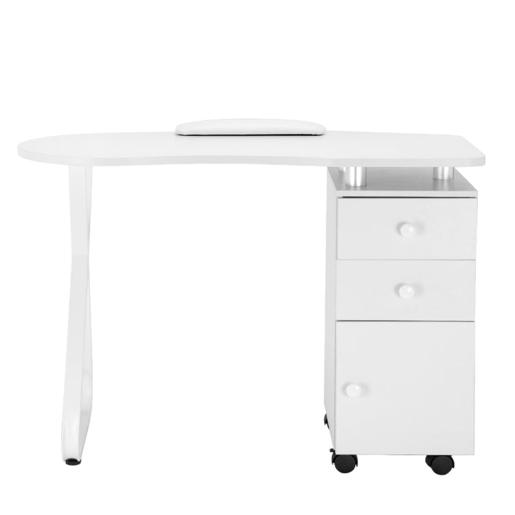 [US Warehouse] Single Side X Type One Door Manicure Table with 2 Drawers & Ceramic Handle & Hand Pillow & Wheels (White)