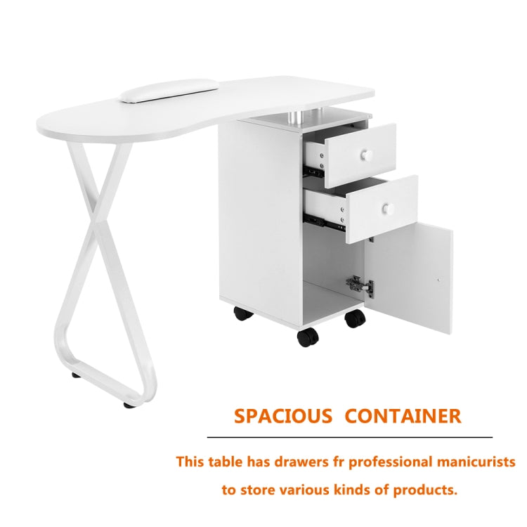 [US Warehouse] Single Side X Type One Door Manicure Table with 2 Drawers & Ceramic Handle & Hand Pillow & Wheels (White)