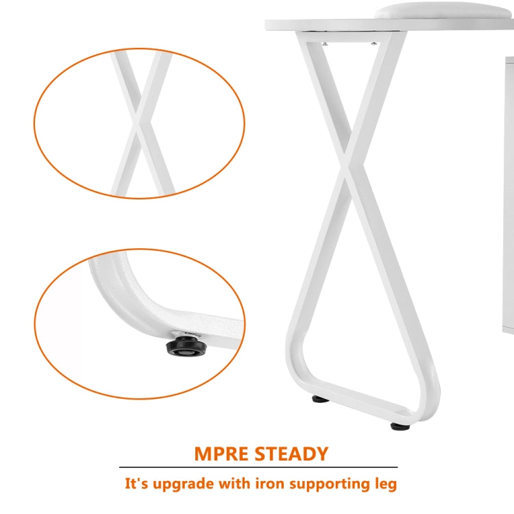 [US Warehouse] Single Side X Type One Door Manicure Table with 2 Drawers & Ceramic Handle & Hand Pillow & Wheels (White)