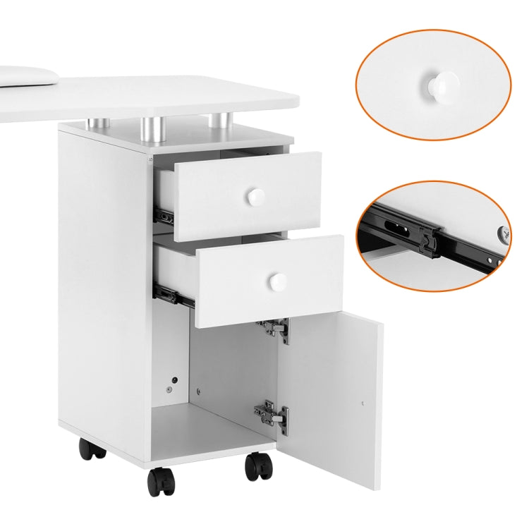 [US Warehouse] Single Side X Type One Door Manicure Table with 2 Drawers & Ceramic Handle & Hand Pillow & Wheels (White)