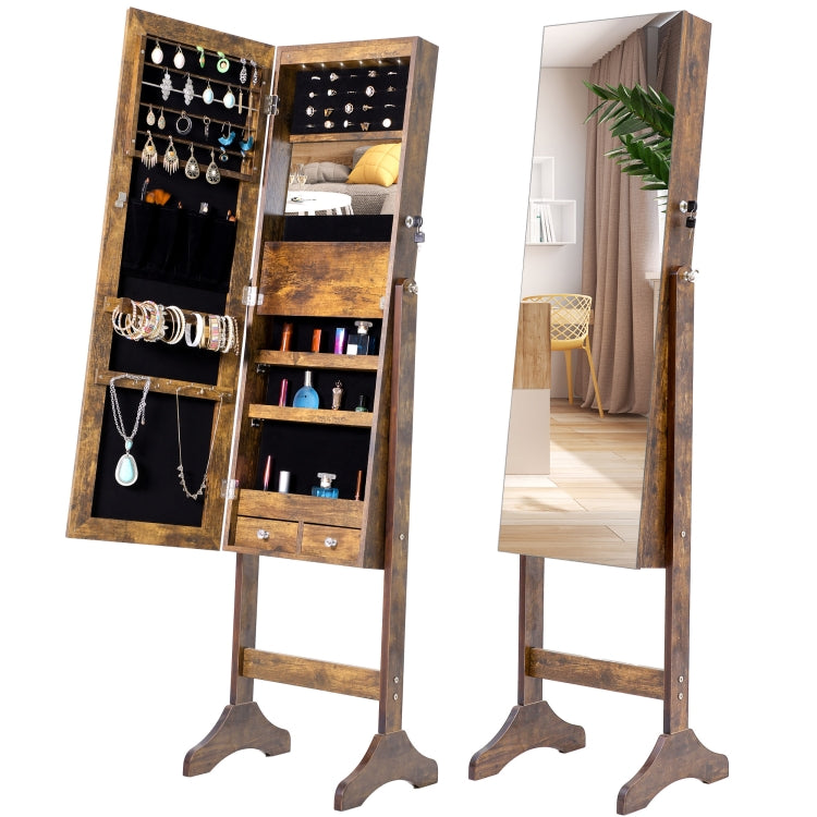 [US Warehouse] Fashion Simple Jewelry Storage Mirror Cabinet with LED Lights, Size: 38 x 40 x 156cm(Antique)
