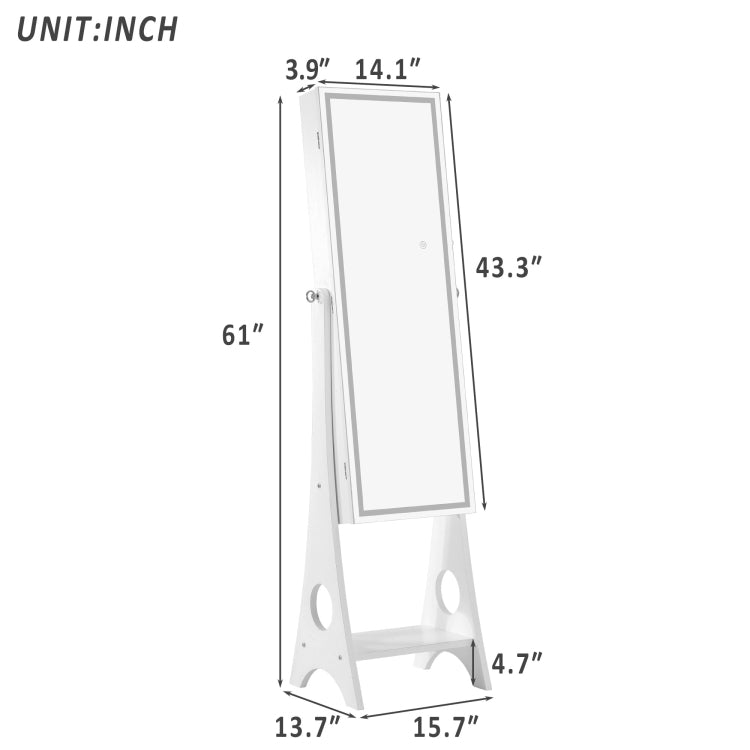 [US Warehouse] Fashion Simple Jewelry Storage Mirror Cabinet with LED Lights, Size: 38 x 40 x 156cm(Brown)