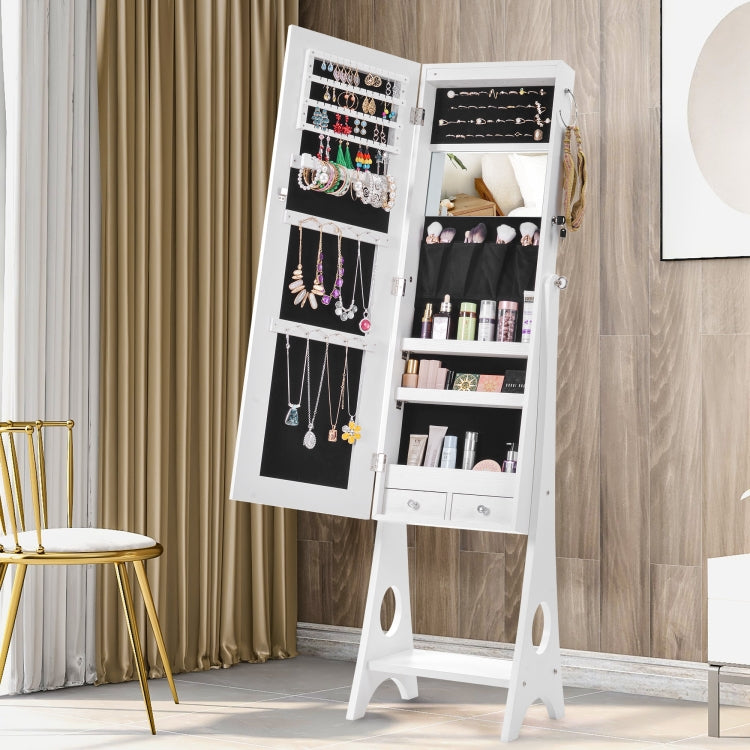 [US Warehouse] Fashion Simple Jewelry Storage Mirror Cabinet with LED Lights, Size: 38 x 40 x 156cm(White)