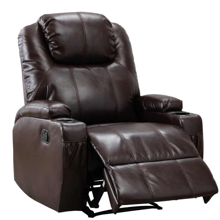 [US Warehouse] Ergonomic Leather Recliner Chairs with 2 Cup Holders(Brown)
