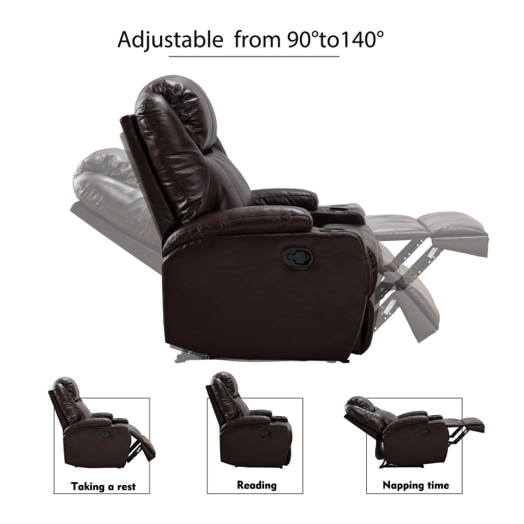 [US Warehouse] Ergonomic Leather Recliner Chairs with 2 Cup Holders(Brown)