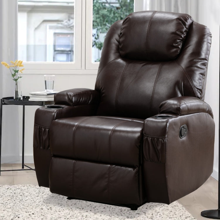 [US Warehouse] Ergonomic Leather Recliner Chairs with 2 Cup Holders(Brown)