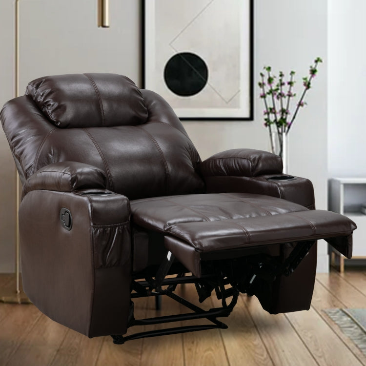 [US Warehouse] Ergonomic Leather Recliner Chairs with 2 Cup Holders(Brown)