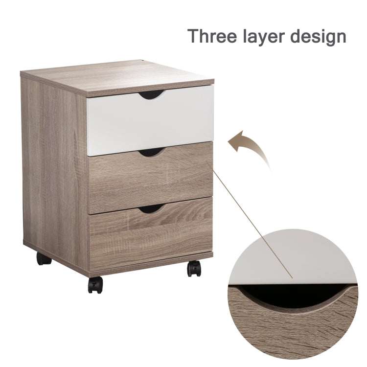 [US Warehouse] Home Office Cabinet 3-Drawer Side Table with Wheels , Size: 40.6x40.6x62.2cm(Walnut White)