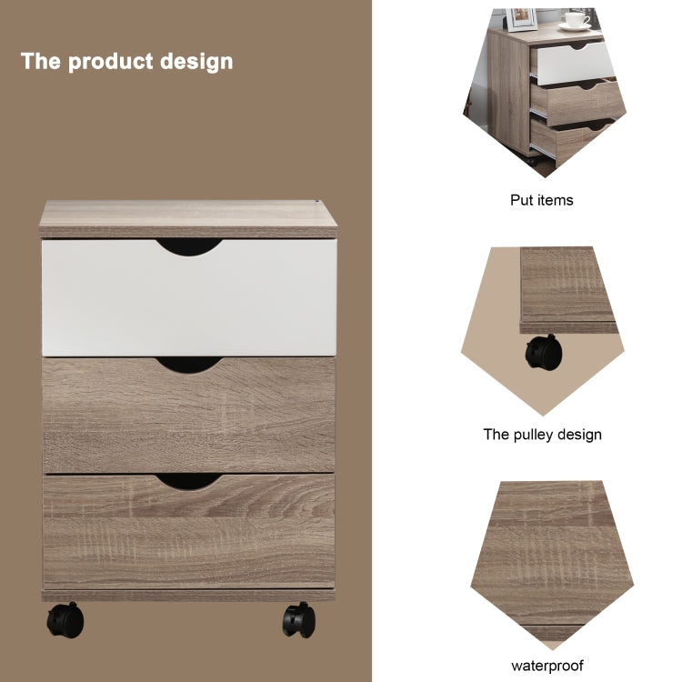 [US Warehouse] Home Office Cabinet 3-Drawer Side Table with Wheels , Size: 40.6x40.6x62.2cm(Walnut White)