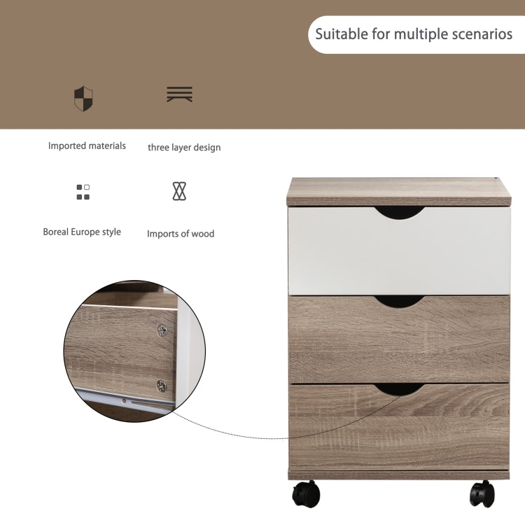 [US Warehouse] Home Office Cabinet 3-Drawer Side Table with Wheels , Size: 40.6x40.6x62.2cm(Walnut White)