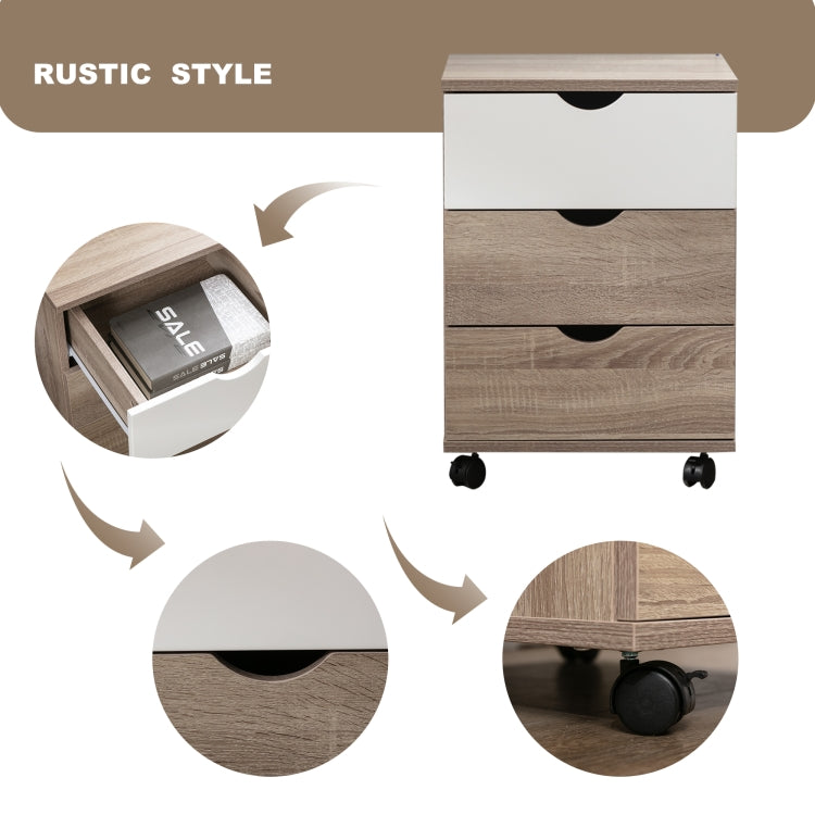 [US Warehouse] Home Office Cabinet 3-Drawer Side Table with Wheels , Size: 40.6x40.6x62.2cm(Walnut White)