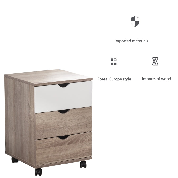 [US Warehouse] Home Office Cabinet 3-Drawer Side Table with Wheels , Size: 40.6x40.6x62.2cm(Walnut White)
