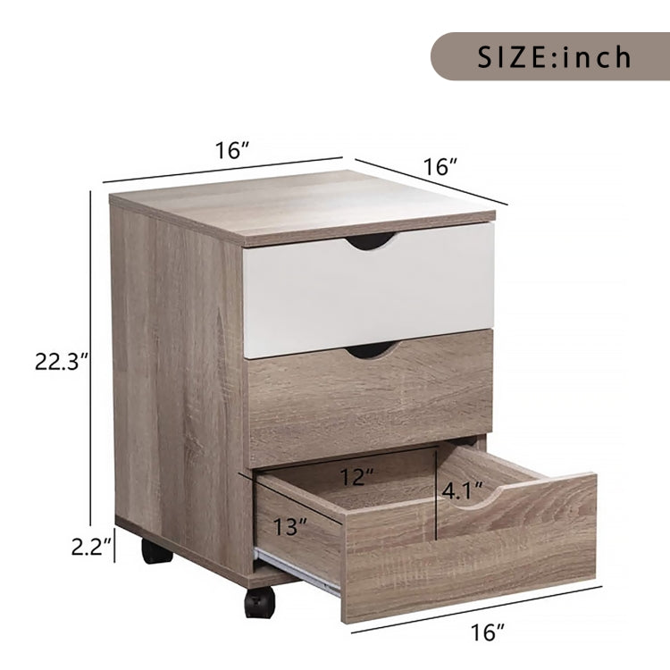 [US Warehouse] Home Office Cabinet 3-Drawer Side Table with Wheels , Size: 40.6x40.6x62.2cm(Walnut White)