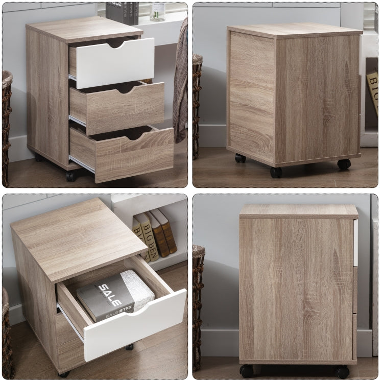 [US Warehouse] Home Office Cabinet 3-Drawer Side Table with Wheels , Size: 40.6x40.6x62.2cm(Walnut White)