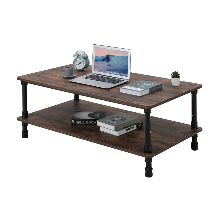 [US Warehouse] Wide Rectangle Modern Industrial Coffee Table with Storage Shelf, Size: 110x45x60cm (Walnut Brown)