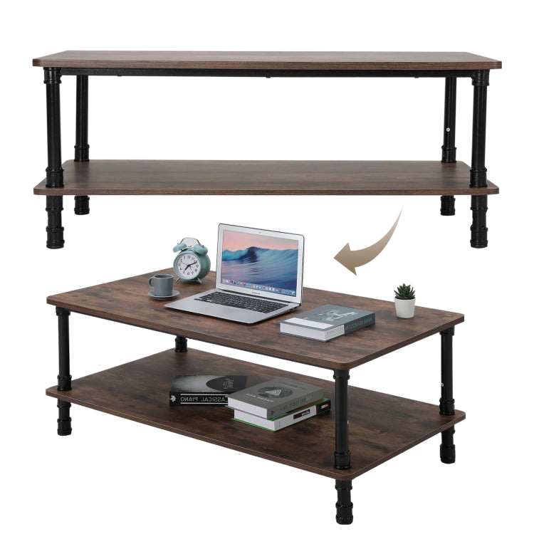 [US Warehouse] Wide Rectangle Modern Industrial Coffee Table with Storage Shelf, Size: 110x45x60cm (Walnut Brown)