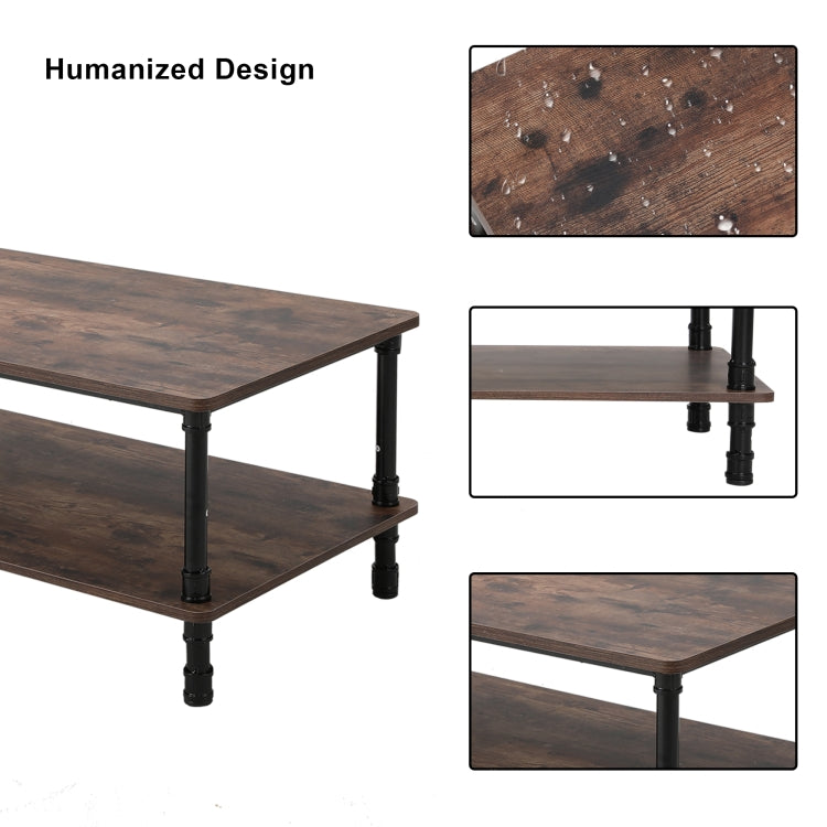 [US Warehouse] Wide Rectangle Modern Industrial Coffee Table with Storage Shelf, Size: 110x45x60cm (Walnut Brown)