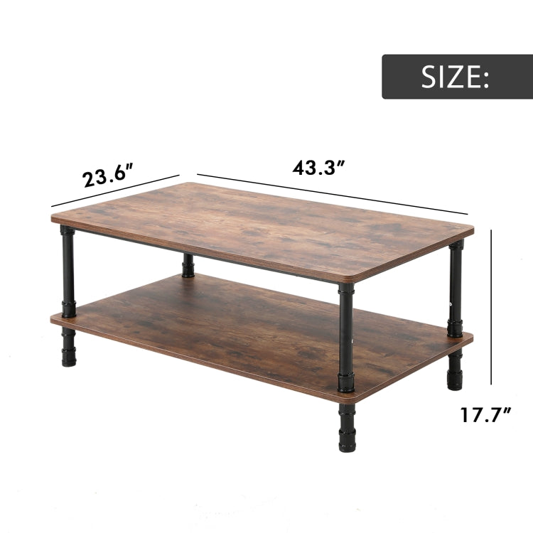 [US Warehouse] Wide Rectangle Modern Industrial Coffee Table with Storage Shelf, Size: 110x45x60cm (Walnut Brown)